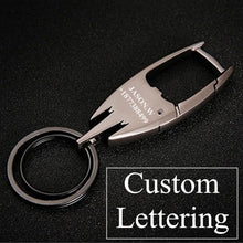 Load image into Gallery viewer, QOONG 2019 Men Black Metal Keychain Business Style LED Light Opener Multi-function Car Bag Key chain for Men Keyring SMT01