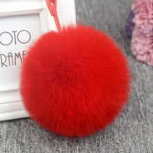 Load image into Gallery viewer, 11cm Luxury Fluffy Real Fox Fur Ball PomPom 12 Colors Genuine Fur Keychain Metal Ring Pendant Bag Charm Fo-K045-rose