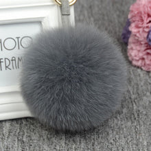 Load image into Gallery viewer, 11cm Luxury Fluffy Real Fox Fur Ball PomPom 12 Colors Genuine Fur Keychain Metal Ring Pendant Bag Charm Fo-K045-rose