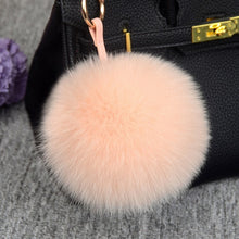 Load image into Gallery viewer, 11cm Luxury Fluffy Real Fox Fur Ball PomPom 12 Colors Genuine Fur Keychain Metal Ring Pendant Bag Charm Fo-K045-rose
