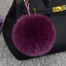 Load image into Gallery viewer, 11cm Luxury Fluffy Real Fox Fur Ball PomPom 12 Colors Genuine Fur Keychain Metal Ring Pendant Bag Charm Fo-K045-rose