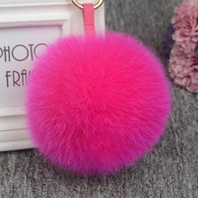 Load image into Gallery viewer, 11cm Luxury Fluffy Real Fox Fur Ball PomPom 12 Colors Genuine Fur Keychain Metal Ring Pendant Bag Charm Fo-K045-rose