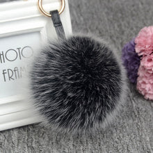 Load image into Gallery viewer, 11cm Luxury Fluffy Real Fox Fur Ball PomPom 12 Colors Genuine Fur Keychain Metal Ring Pendant Bag Charm Fo-K045-rose