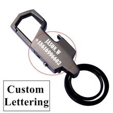 Load image into Gallery viewer, QOONG 2019 Men Black Metal Keychain Business Style LED Light Opener Multi-function Car Bag Key chain for Men Keyring SMT01